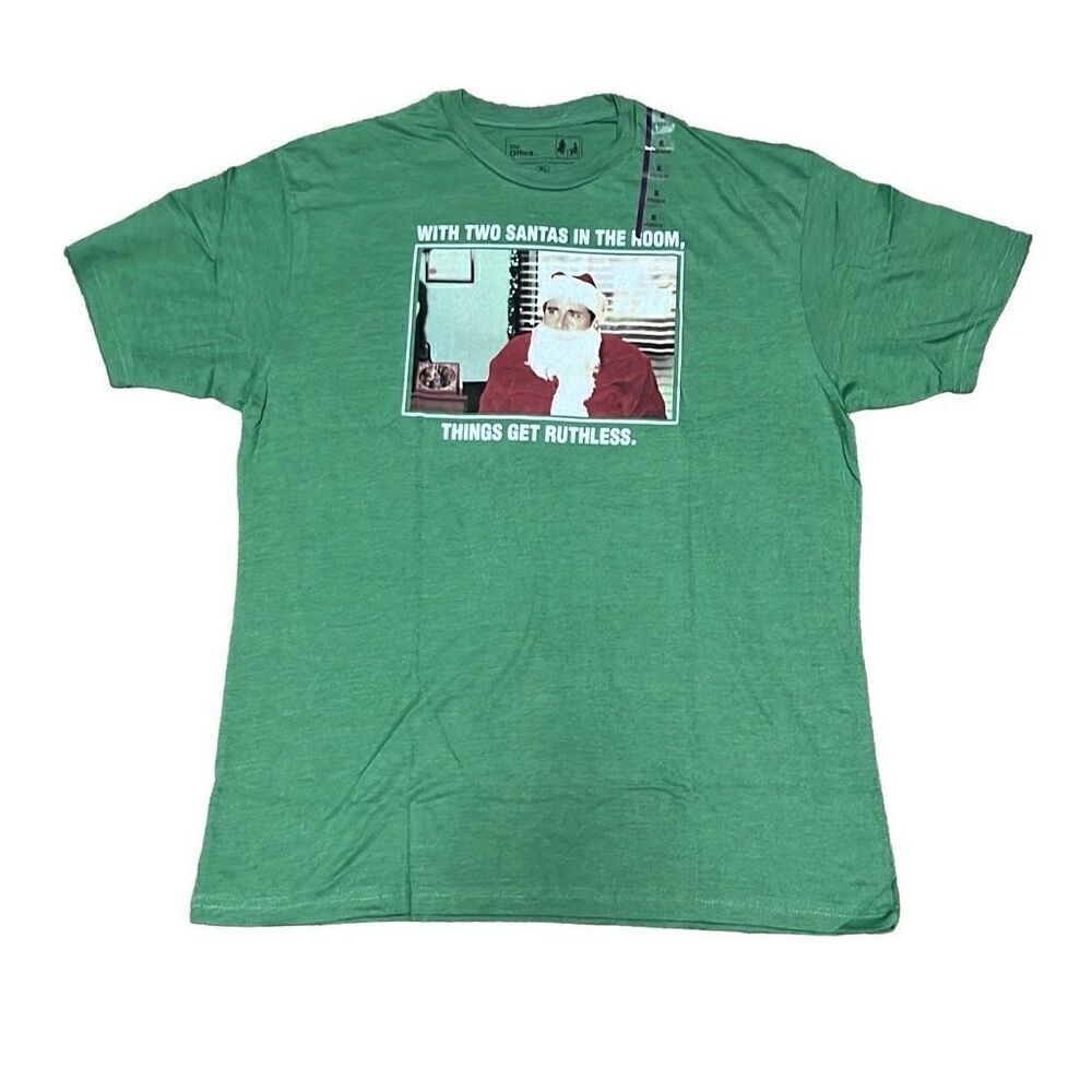The Office Mens XL Green Two Santas Michael Christmas Holiday Graphic TShirt NEW